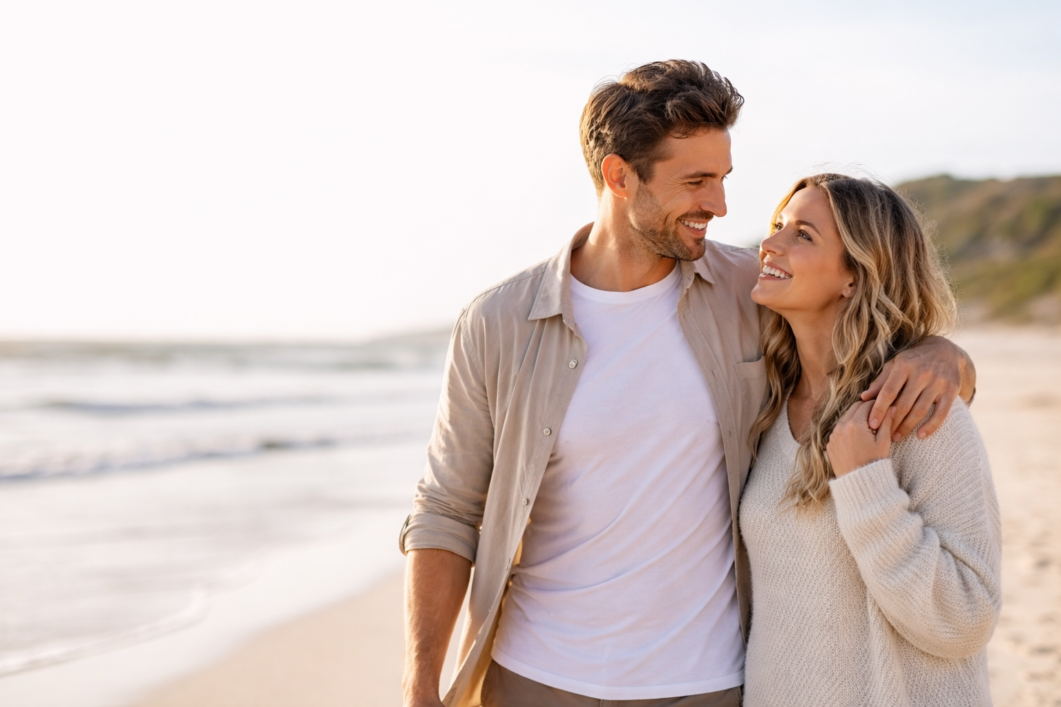 Couple walking on beach 